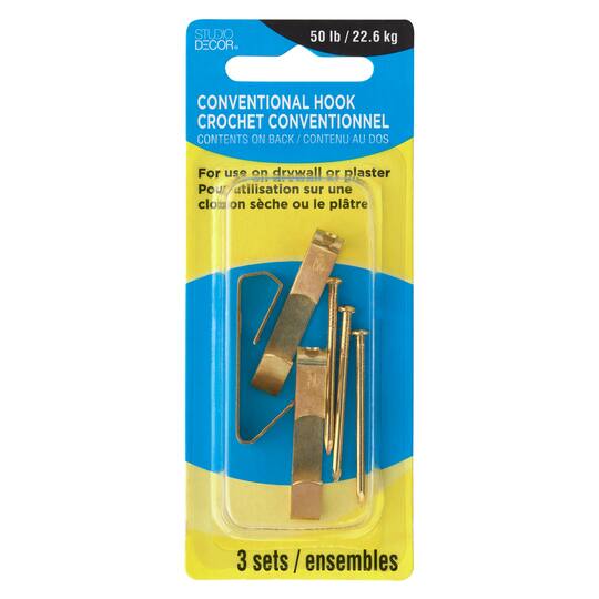 48 Packs: 3 ct. (144 total) 50lb. Conventional Hook with Nail by Studio Décor®